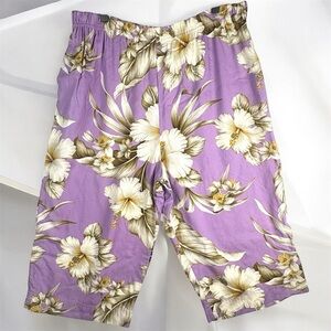 VTG Aloha Hut Hawaii Wide Leg Floral Purple Capris 32” Waist Plus Sz